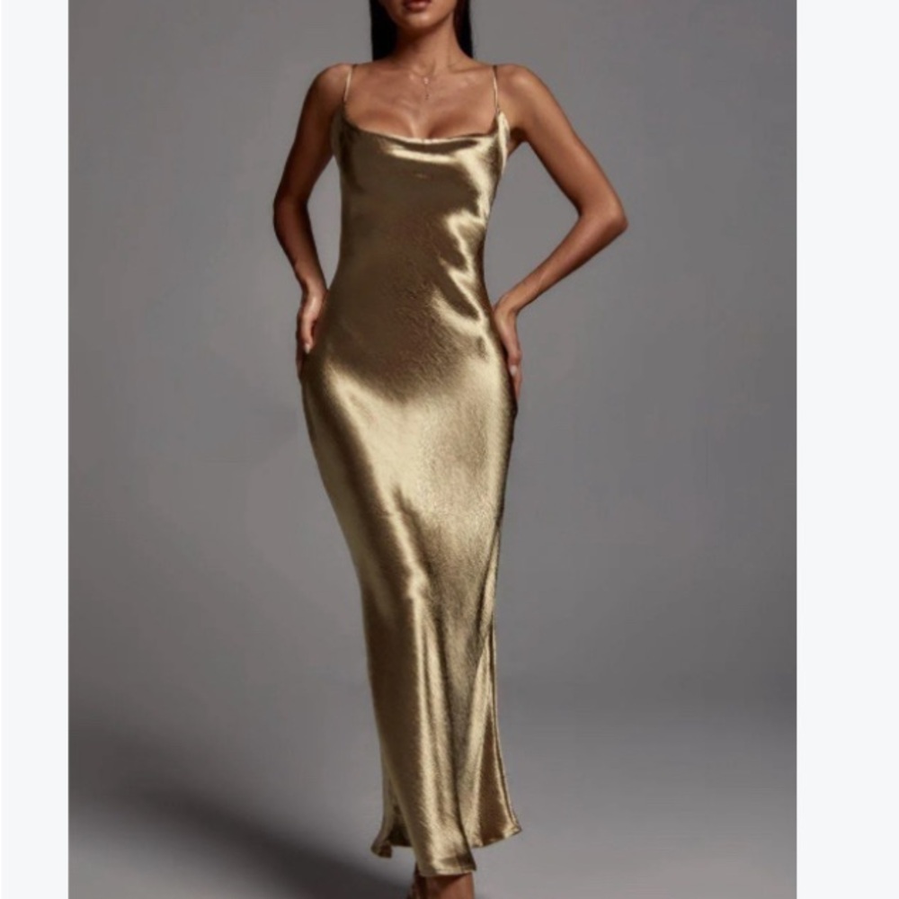 Gold maxi spaghetti strapped dress